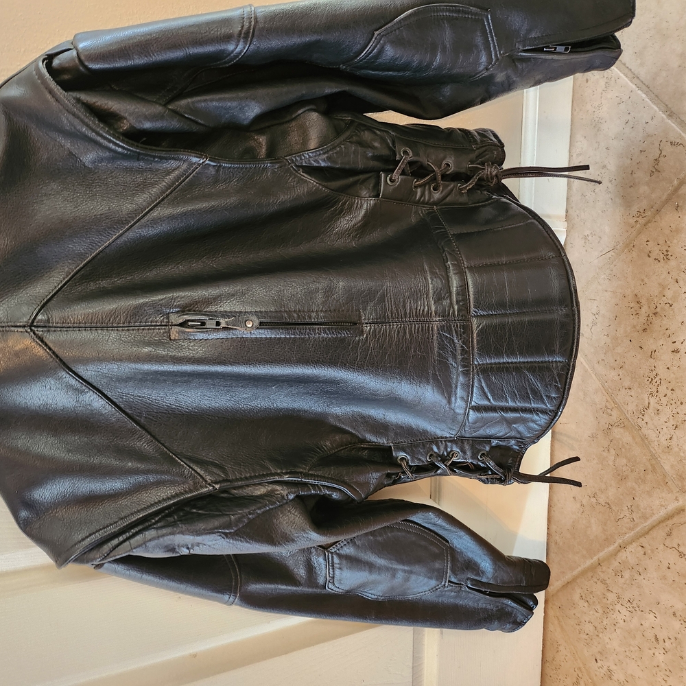 Black Leather Motorcycle Jacket with Glossy Finish